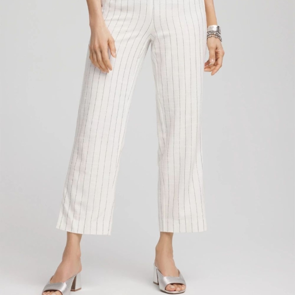 Chico's White and Black Pinstriped Trousers